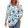 Damen Freizeit lockerer Schnitt Rundhalsausschnitt Oberteil Dreiviertelärm Blumenprint Leichte Bluse für den Alltag