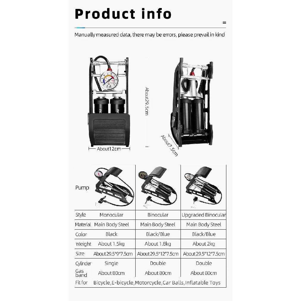 ROCKBROS High Pressure Foot Pump with Pressure Gauge Car Air Pump UK/AV/FV Universal Bicycle Motorcycle Folded Inflatable Pump