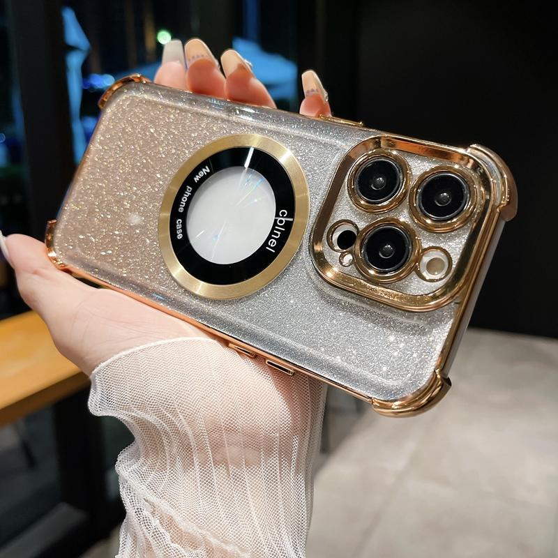 Luxury Wireless Charging Magsafe Glitter Phone Case For iPhone 11 12 13 14 15 16 Pro Max Plus Magnetic Shockproof Bumper Cover