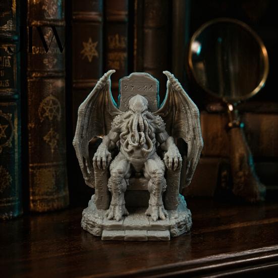 Sci-Fi Horror Collectibles 3D Printed Throne Cthulhu Statue, Gothic Resin Figurine for Shelf & Desk Detailed Bat Wing Sculpture Decor, Tentacle