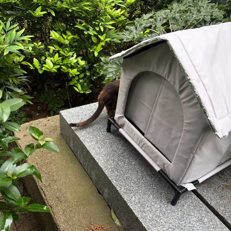 Outdoor Cat House All Season Waterproof Elevated Base Summer Heat Insulation Winter Warm Shelter For Stray Cats Small Dogs