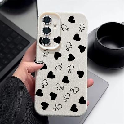 Fodral med lädertextur, TPU och kärleksmönster för Samsung Galaxy A56 A55 A15 A54 A35 A36 A16 5G S24 FE S25 S23 S22 Ultra