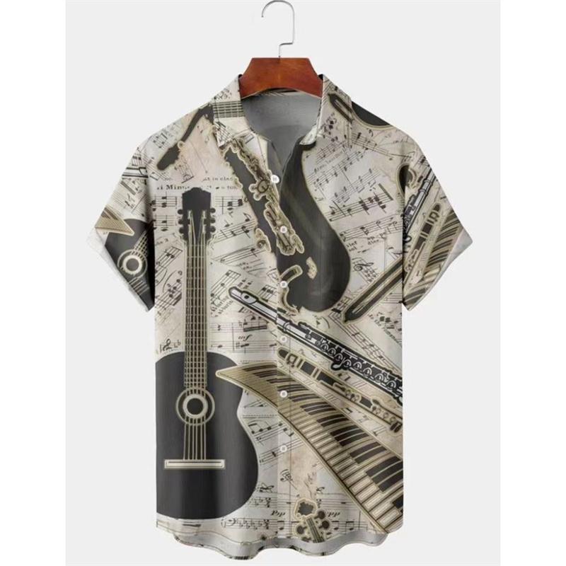 Men's Shirt Summer Hawaiian Shirt Pattern Print Music Notes Outdoor Street Short Sleeved Printed Clothing Fashion Designer