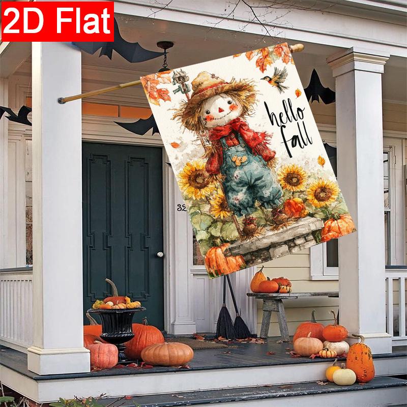 2D Flat - 2D Flat Autumn Dwarf Garden Flag Thanksgiving Autumn Pumpkin Maple Leaf Scarecrow Garden Flag 2 (2) Outdoor Garden Flag Double-Sided Home D