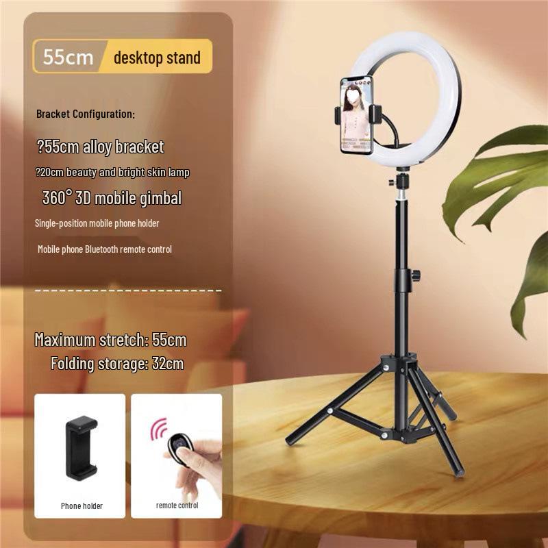 Multi-Functional Floor Tripod Phone Holder with Ring Light for Live Broadcast & Photography