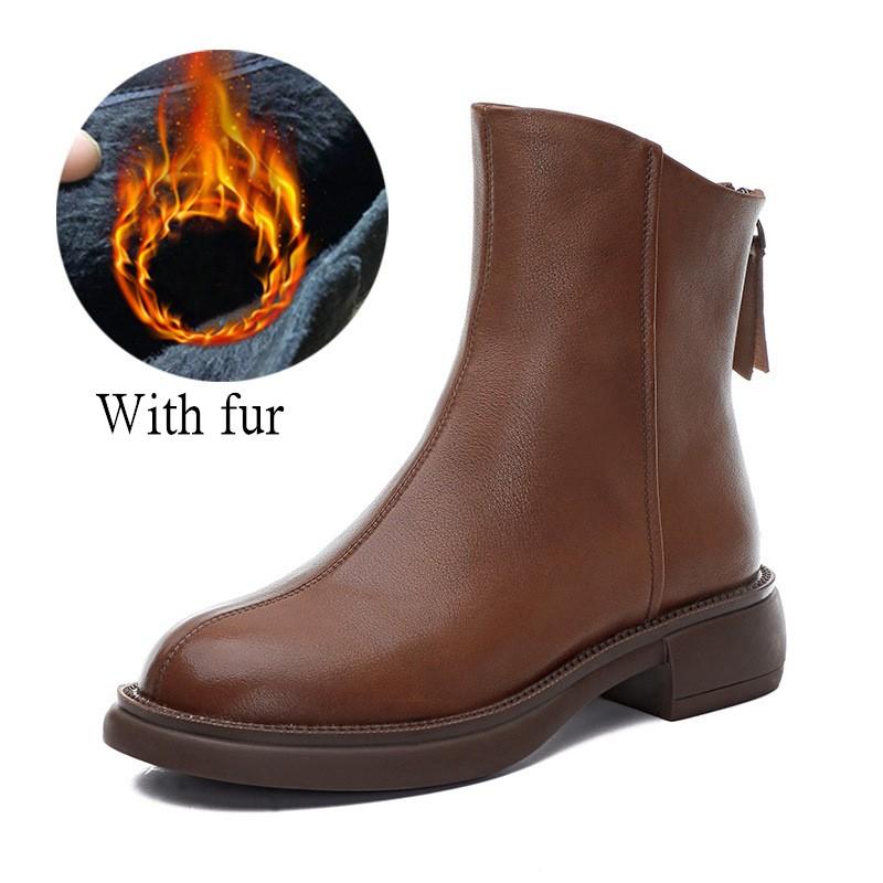 Fashion Women Ankle Boots Genuine Leather British Style 2025 New Winter Fashion Women Boots Thick Bottom Lace-up Short Boots Women