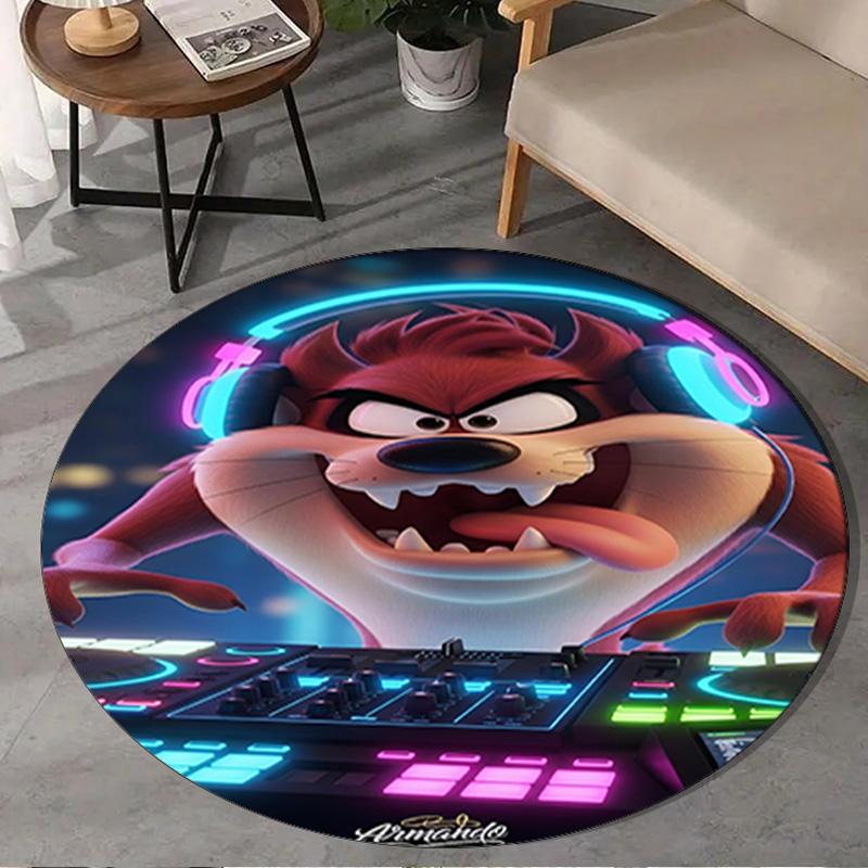 1PC Tazmanian Devil's Fury Round Rug, Non-slip Chair Mat, Home Decor, Circle Carpet Perfect for Office, Bedroom, Living Room,Christmas gift
