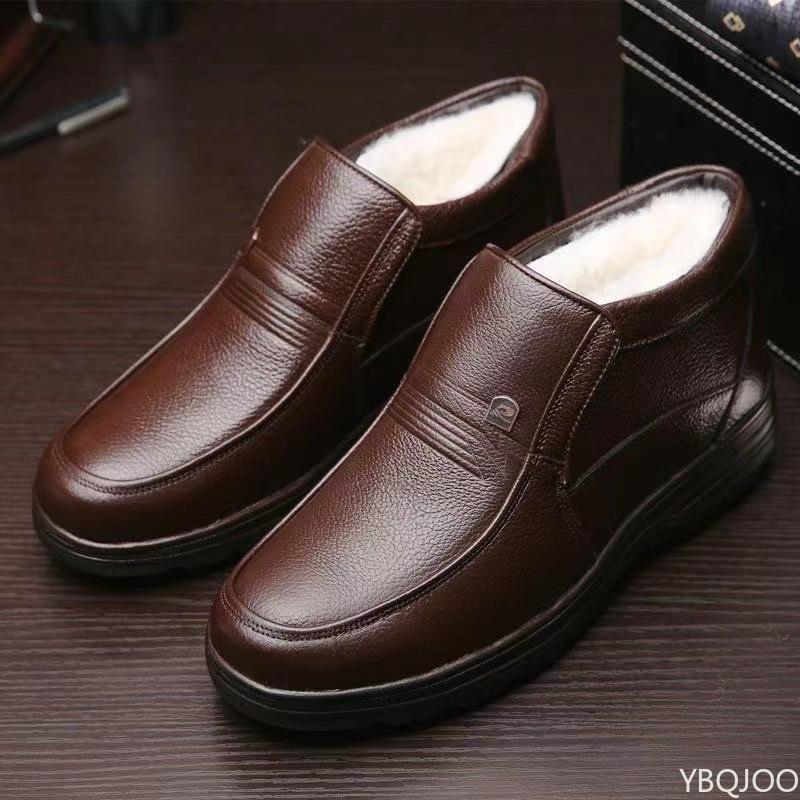 Winter Men's leather Shoes High top casual cotton Boots Wool warm comfortable shoes Fashion light Male boots Botas Homme