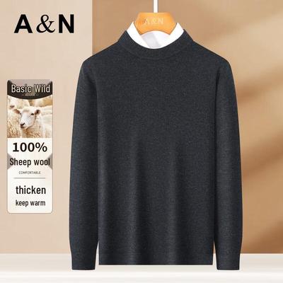 Herren 100% Merinowolle Rundhals-Pullover