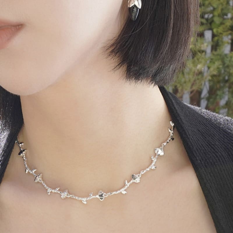 LAYOVV [Silver925] Flower chain choker necklace_Silver
