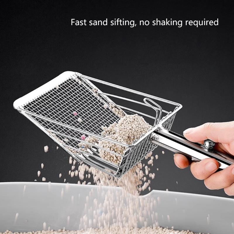 Pet Cats Waste Shovel Long Handle Metal Shovel Litter Filter Portable Cats Litter Shovel For Quick Waste Removal