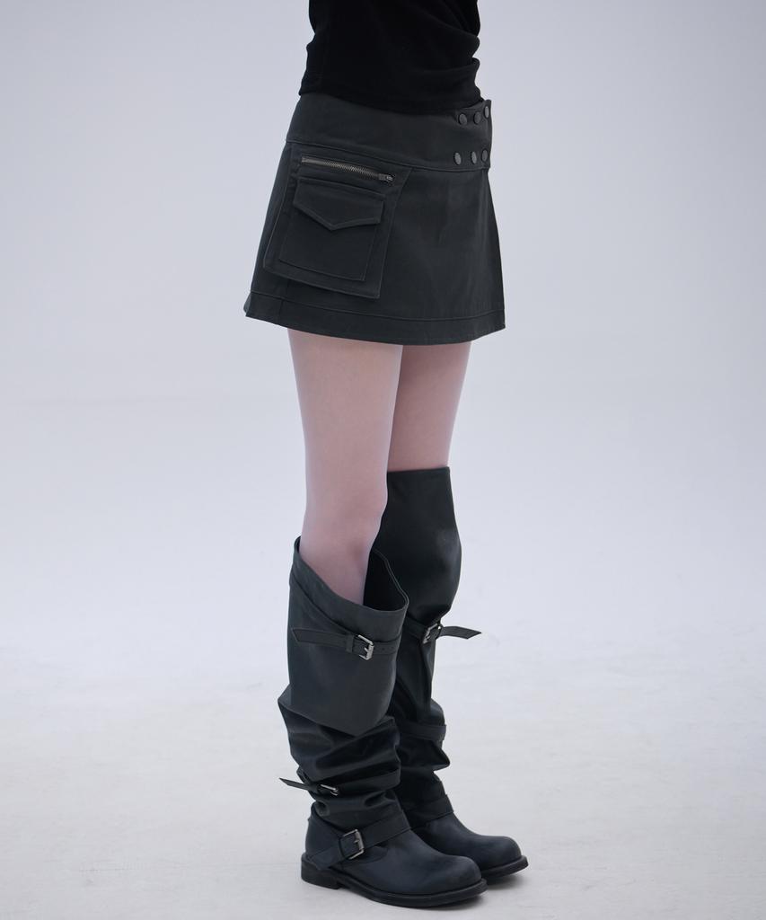 PLACE STUDIO Studded Double Pocket Zipper Point Slit Layered Mini Skirt _2 Colors