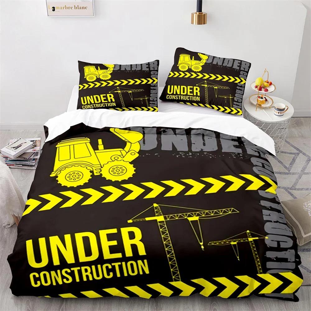 Cartoon Engineering Vehicle Childrens Duvet Cover Set Tractor Truck Quilt Cover Modern Bed Set For Boy Polyester Bedding Set