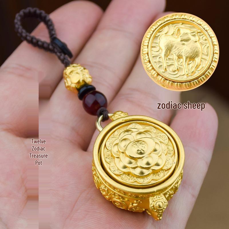 Zodiac Lucky Charm Rotating Pendant Keychain - Hot Selling Treasure Pot Design