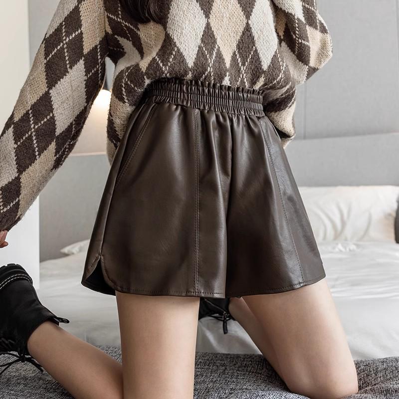 Women's Plus Size Elastic Waist High-Waist PU Leather A-Line Shorts for Autumn/Winter