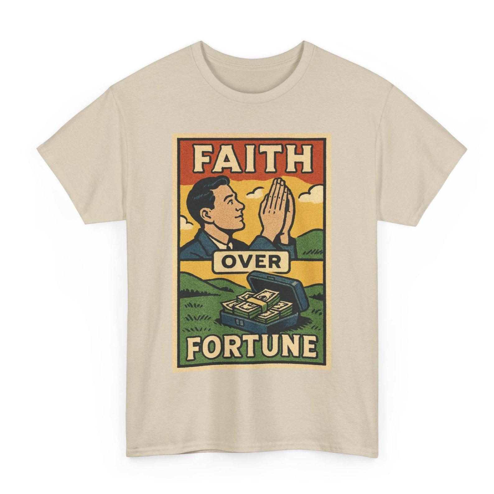 Faith Over Fortune T-Shirt: Retro Comic Style Spiritual Tee S