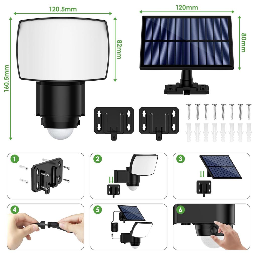 Solar Light for Outdoor Use, IP65 Waterproof [300050007000K], Solar Sensor Light, 1800mAh, Ultra-Bright 2000 Lumens, Security [3 Intelligent Modes],