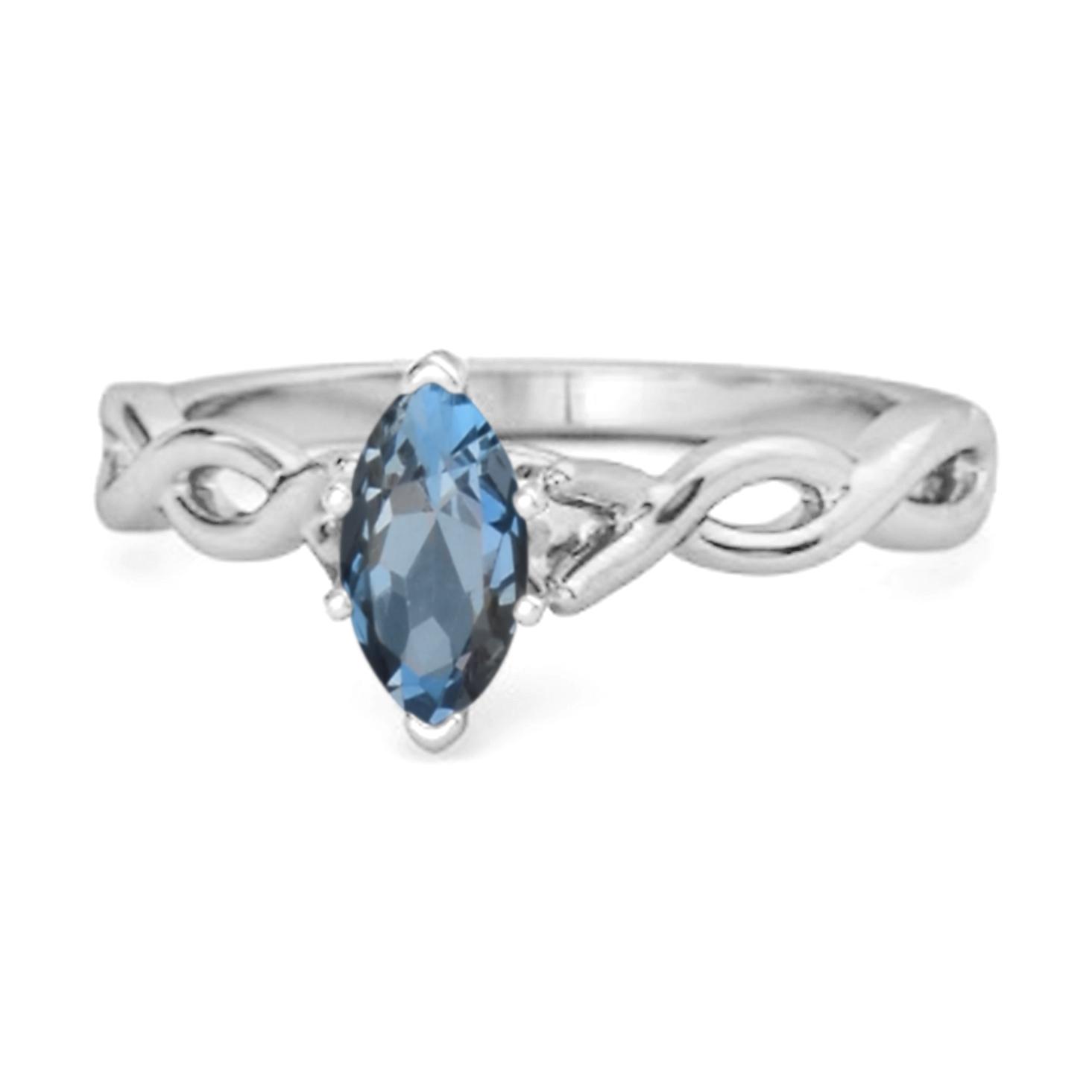 

London Blue Topaz Marquise Ring - 925 Sterling Silver 9 білий