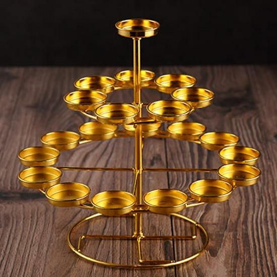 Buddhist Ghee Lamp Holder - Seven Stars Oil Lamp with Lotus Design for Temple Offerings and Everlasting Candle Display.