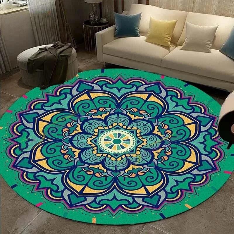 Retro Manhattan Round Printed Carpet Geometric Flower Area Carpet Rugs for Bedroom Washroom Floor Mat Carpets for Living Room