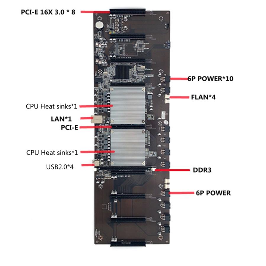 Btc X79 Mining Motherboard With Dual Processors, Ddr3, 8 Pci-E X16 Slots, E5-2620 Processor, Recc Ddr38 Gb Memory, Msata Ssd 120 Gb For 3060 Video Car