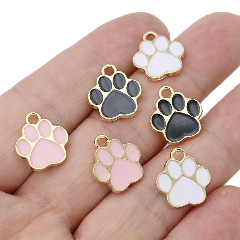 10Pcs Gold Plated Pink Enamel Dog Paw Footprint Charm Pendant For Jewelry Making Bracelet Earrings Diy Accessories Craft 16X14Mm