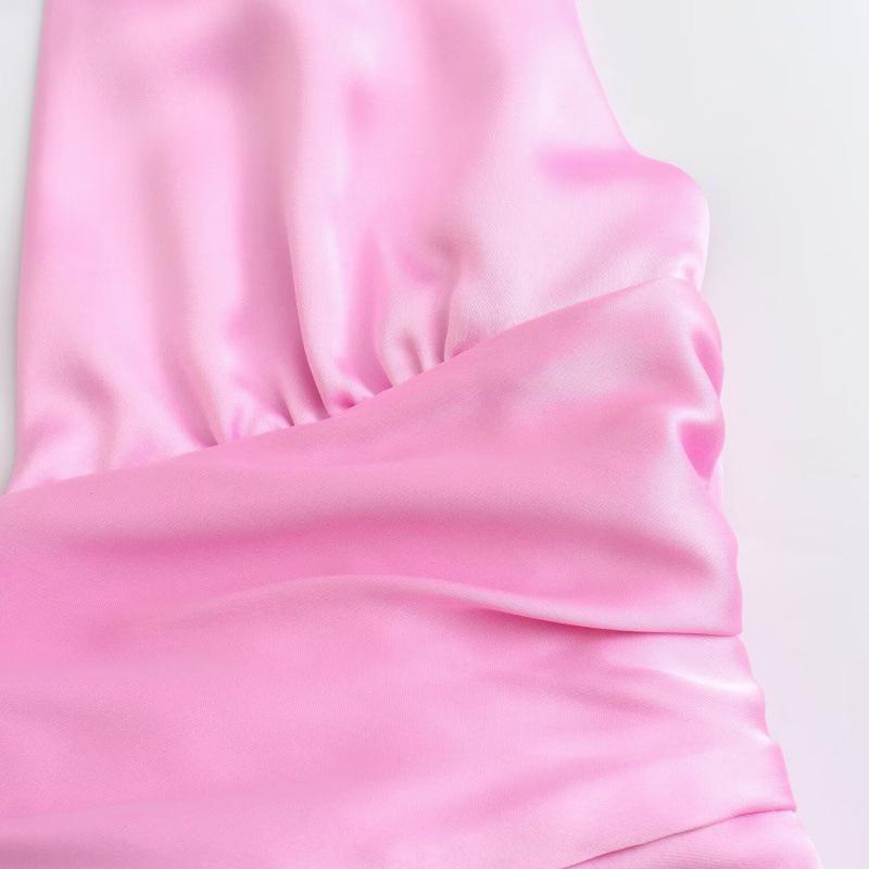 2025 Summer V-neck Halter Backless Silk Satin Tie-Up Mini Dress