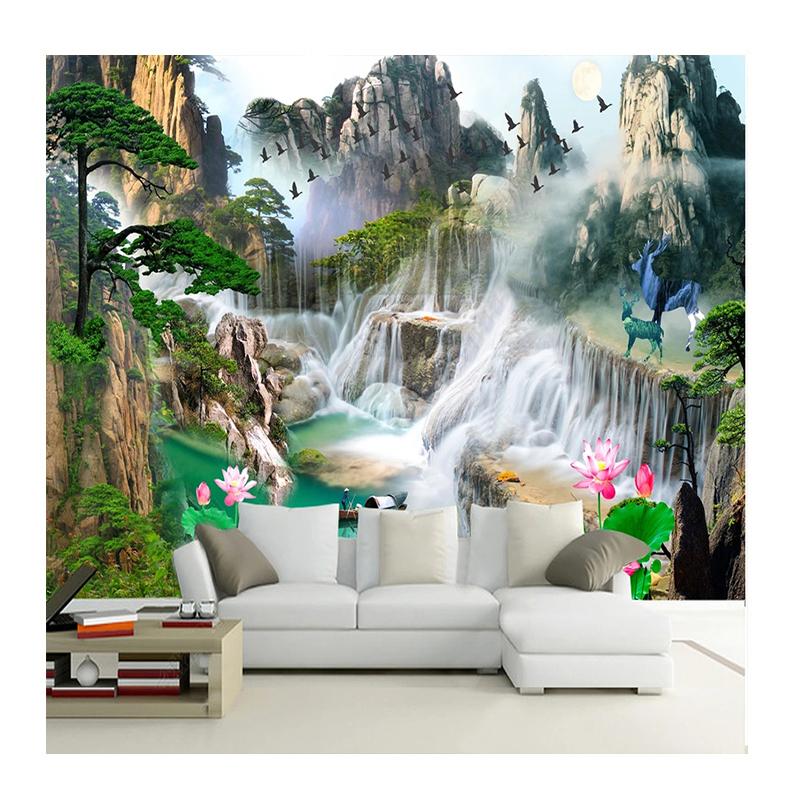 3D Wallpaper Modern Forest Waterfall Scenery Mural Sunrise Mountain Wall Paper Living Room Bedroom Study Decor Fresco