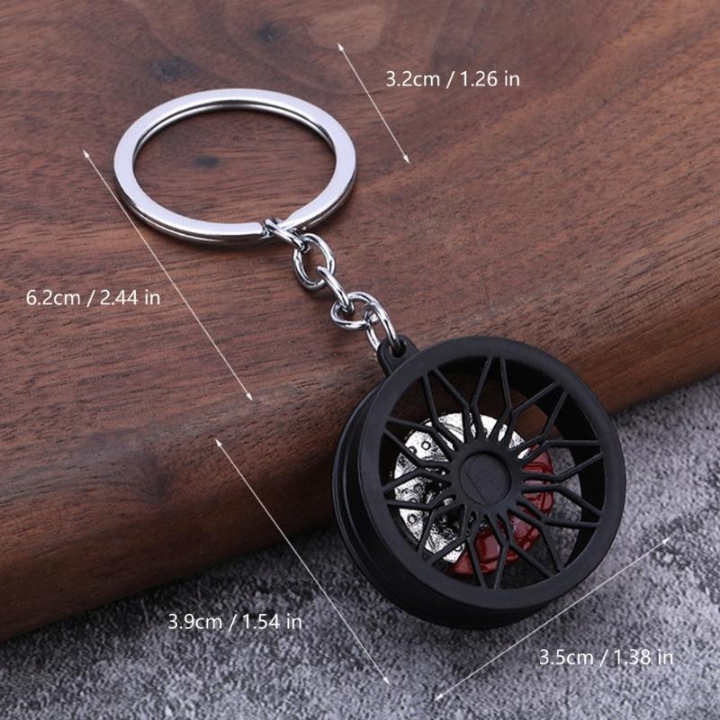 Car Wheel Keychain for Drivers, Rotating Brake Disc Metal Key Ring with Backpack Charm and Auto Culture Style Accessory