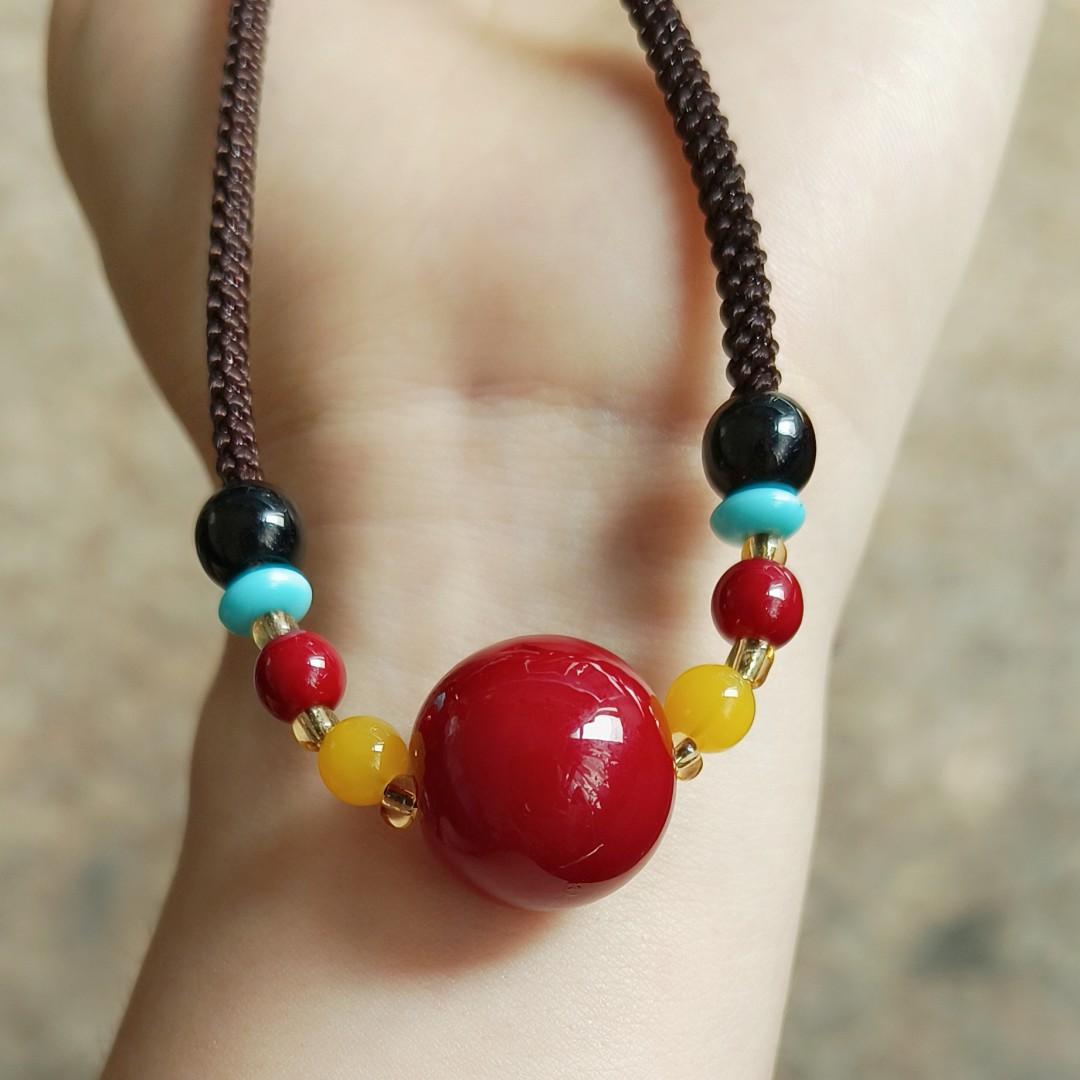 

Imitation Natural Purple Gold Sand Cinnabar Beaded Pendant Necklace Women S Handwoven Guochao Couple Collarbone Chain Gift
