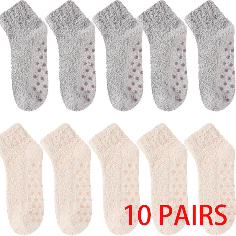 10 Pairs Women's Slouch Socks Women Thickened Coral Fleece Warm Indoor Floor Silicone Non-slip Invisible Cotton Boat Socks