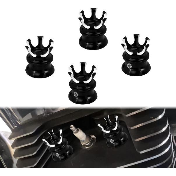 Motorcycle Head Bolt Covers Spark Plug Caps King Crown Fit For Harley Sportster XL883 Dyna Softail Tiwn Cam Big Twin Evolution 1340 Black 4PCS