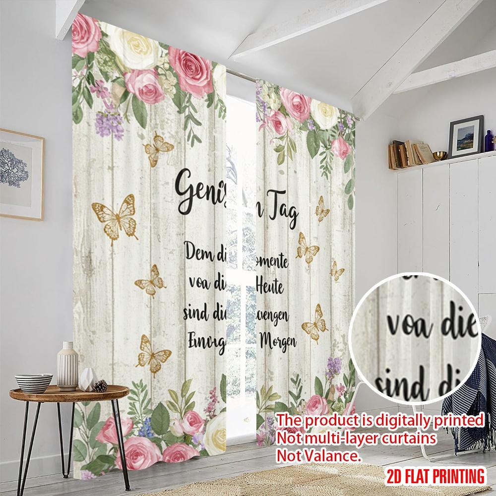 2pcs 2D Flat Printing Window Drapes Enjoy Day Moments Memories 100% Polyester Fabric Without Electricity Seasonal Party &