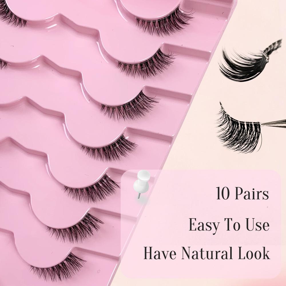 Charming and Sophisticated Fox-style Oblique Flying False Eyelashes, Half Eyelashes, Thick and Curly, Pack of Ten for Makeup