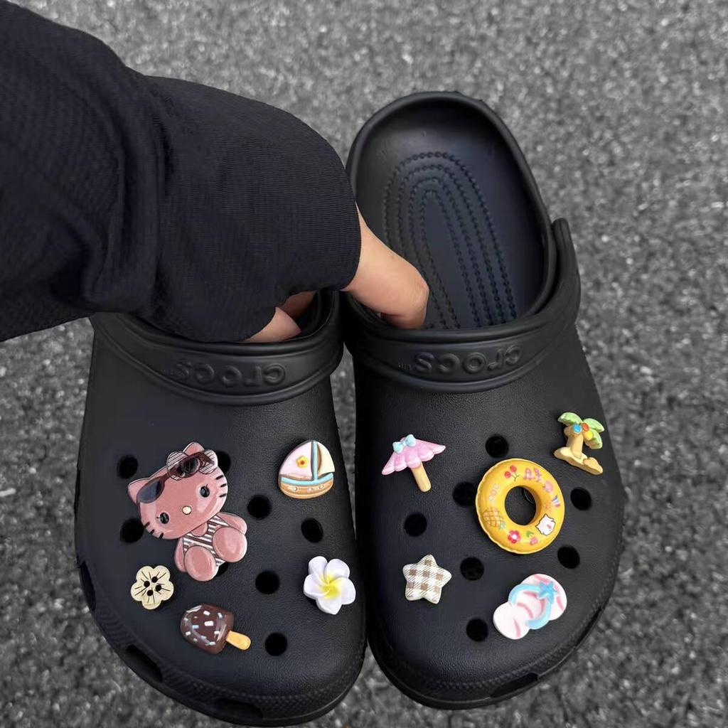 Black Leather Cat Shoe Decoration - DIY Detachable Buckle Flower