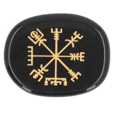 Healing Crystal Stone Engraved Nordic Vikings Symbol Stones Meditation Healing Flat Oval Symbol