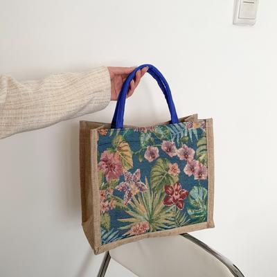 Vintage Blumen Muster Damen Handtaschen Baumwolle Leinen Tragetaschen Umweltfreundliche Einkaufstasche
