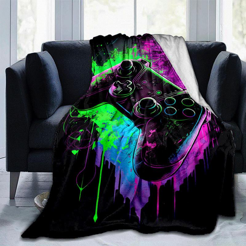 1pc Game Controller Printing Lightweight Flannel Blanket, Comfortable and Warm Blanket, for Camping Sofa Bed and Couch Office, in All Seasons