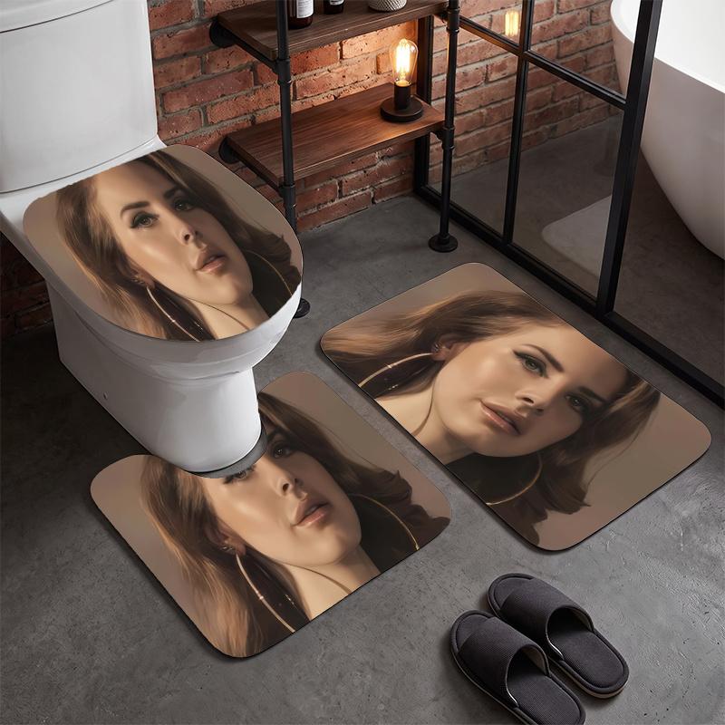 Lana Del Rey (15)Flannel Toilet 3 Piece Set Soft Bathroom Rug Non-Slip Toilet Seat Cover Bathroom Home Decor