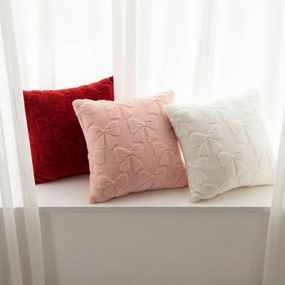 Solid-Color Rabbit Fur Jacquard Bow Pillowcase Cojines Lovely Plush Living Room Sofa Decoration Pillow Cushion Covers 45x45cm