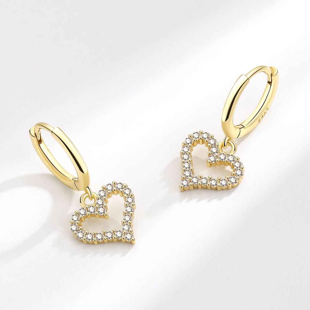Sparkling Rhinestone Hollow Large Heart Hoop Earrings Sweet And Unique Jewelry For Women Fashionable Ear Clips золотой