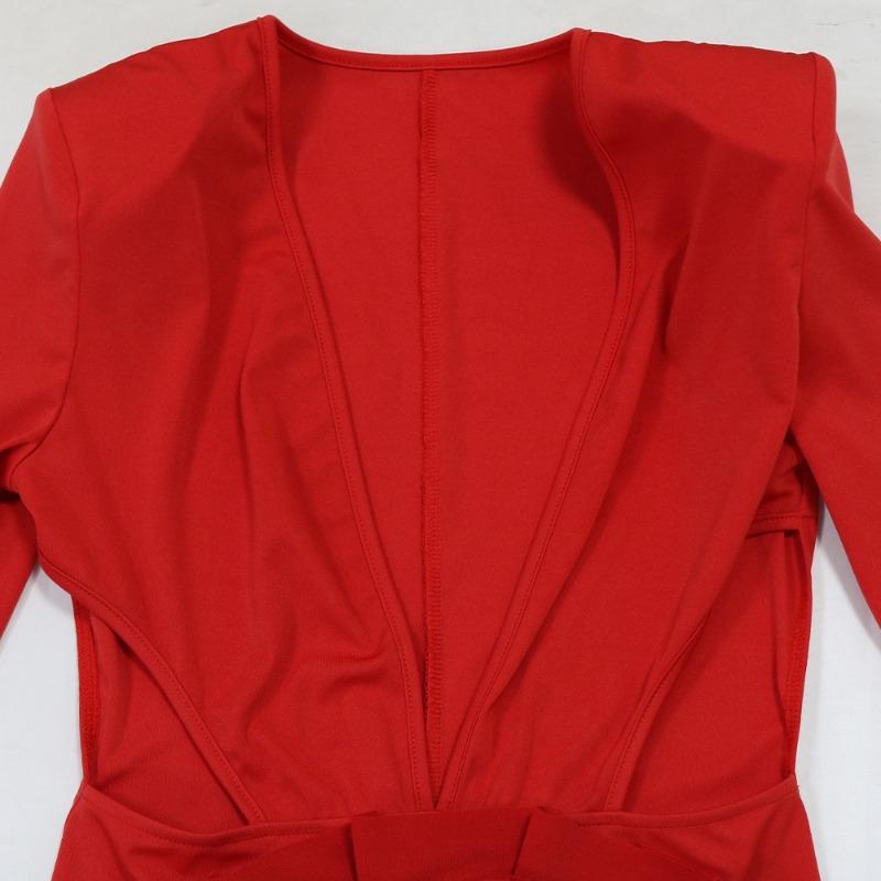 Women's Fashion Sexy V-neck Solid Color Dress Package Hip Long Sleeve Short Evening Dress