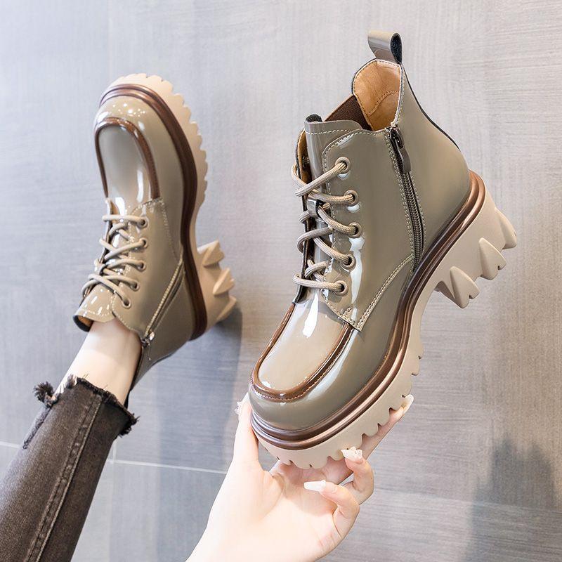 Fashion Punk Style Combat Platform Female Ankle Boots Chunky Elastic with Laces Lace-up Booties Footwear Short Shoes for Women 2024 New
