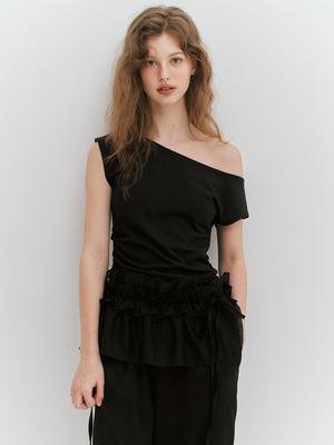 MEENDERI Unbalance Shirring Sleeveless - Black