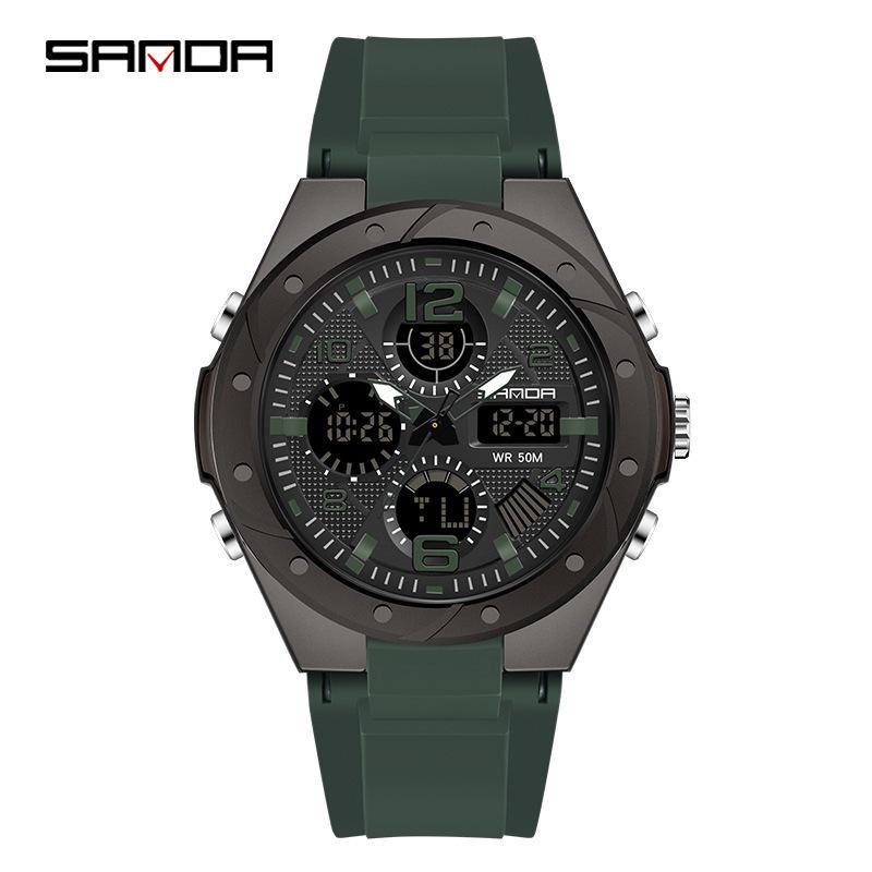 Sanda Men's Multifunctional Dual Display Waterproof Sports Watch with Luminous & Alarm Features