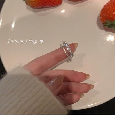 Exquisite Zircon Double-Layer Ring, Female Tide Light Luxury Niche Design, Advanced Sense Row Diamond Index Finger Ring, Open Ring.