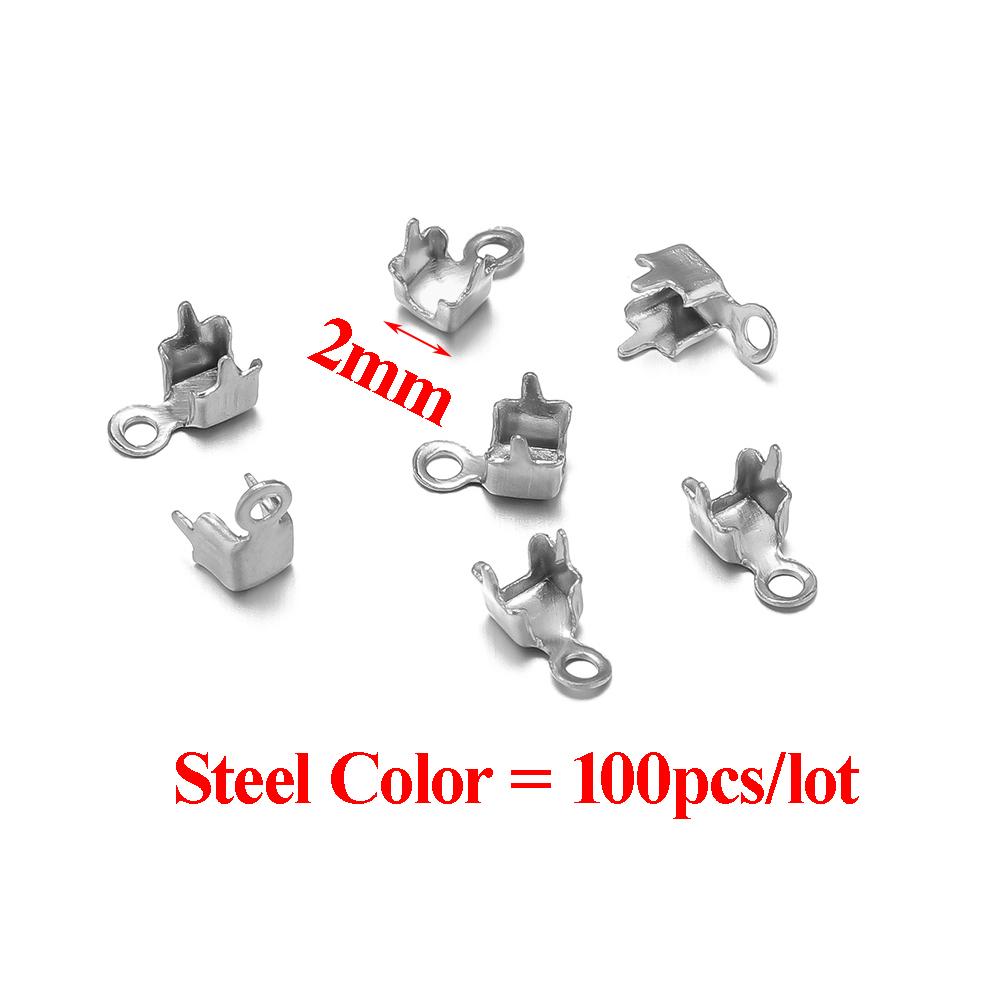 

50/100pcs Stainless Steel Clasps Cords End Clip Tip Fold Crimps Cubic Zircon Chains Connectors for DIY Jewelry Making Supplies