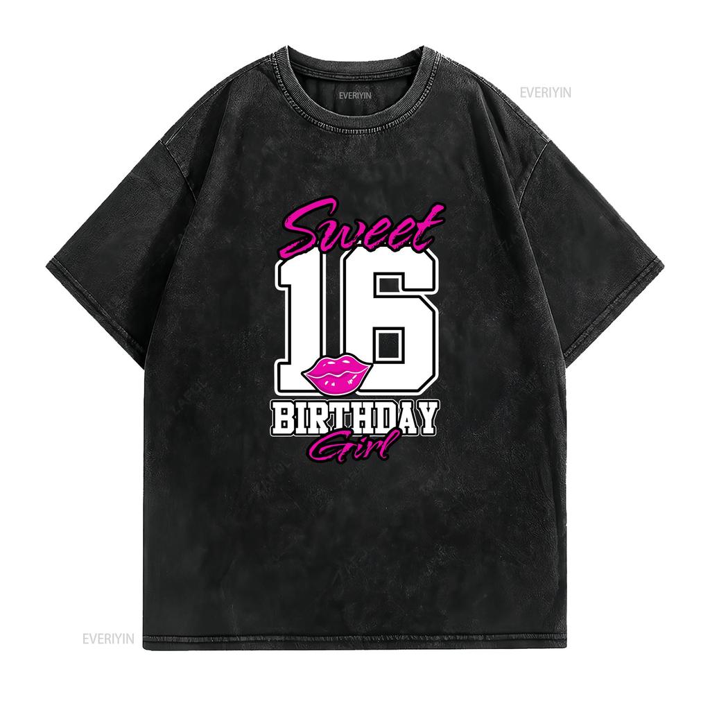 Sweet Sixteen Birthday for T Shirtnagers th B Day shirt vintage Washed Casual Top For Everyday Wear Comfortable Breathable