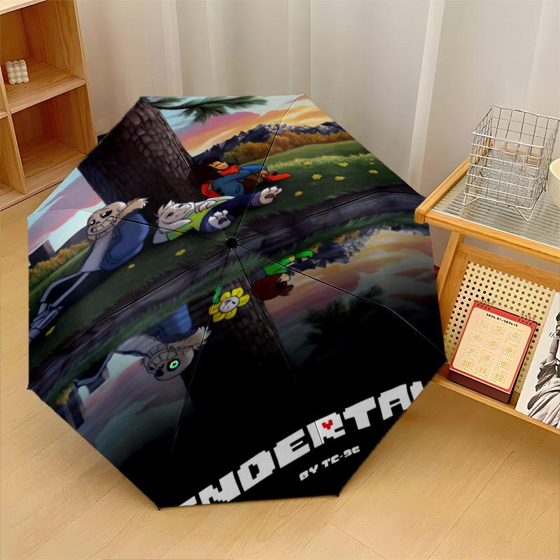 Undertale Windproof Auto 8 Rib Folding Umbrella Portable Outdoor Parasol