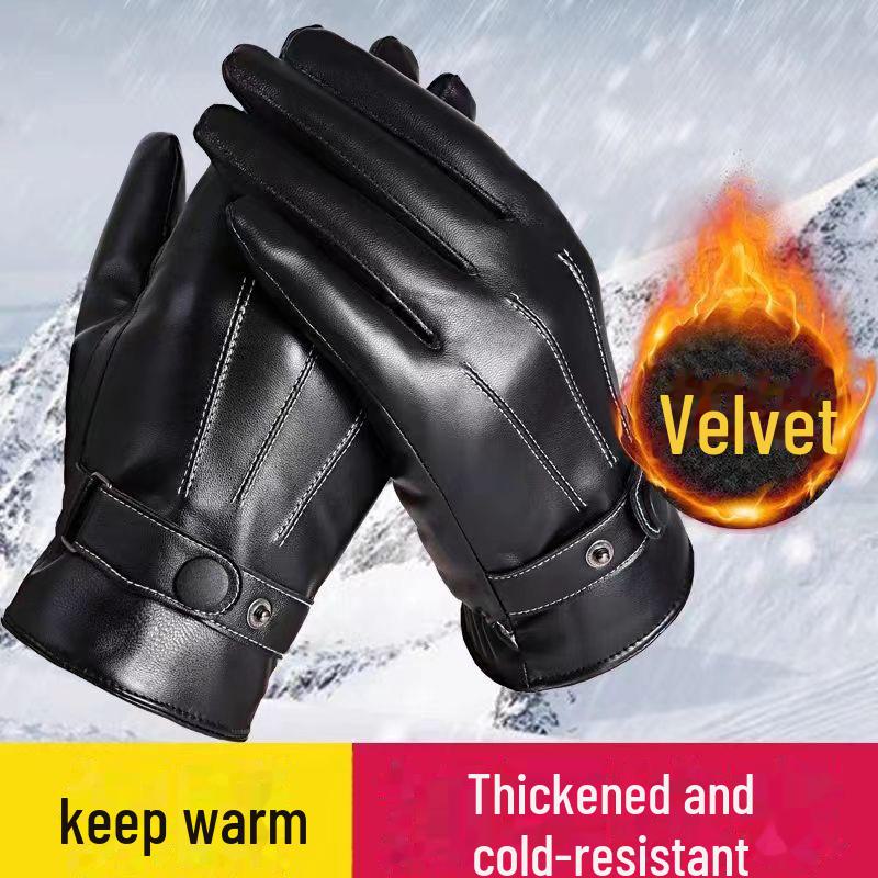 

Мужские водонепроницаемые ветрозащитные кожаные мотоциклетные перчатки с толстой бархатной подкладкой, совместимые с сенсорным экраном для зимней езды Full U three-line style plus velvet and thickened
